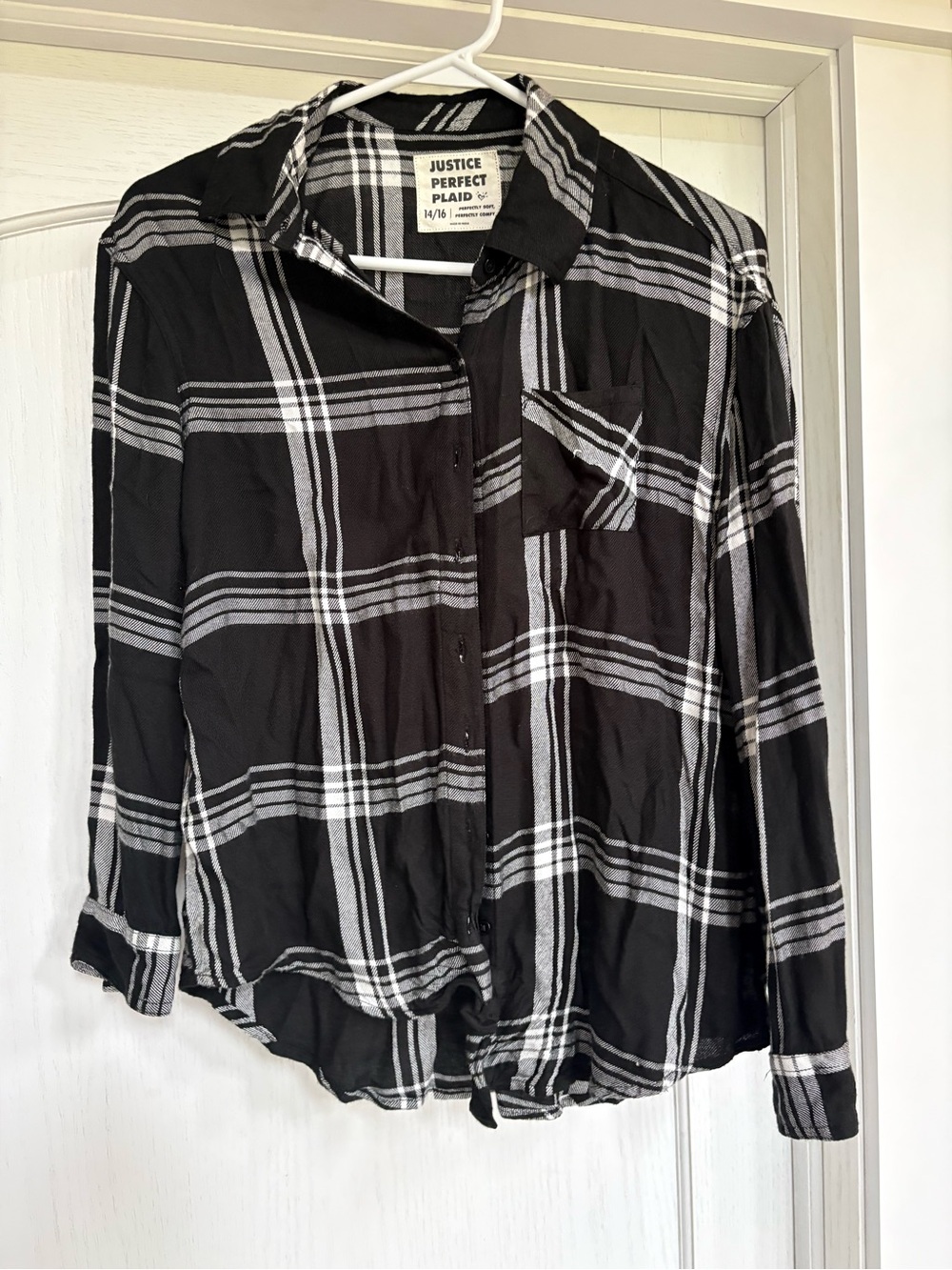 Justice Girls Black & White Plaid Button-Down Shirt